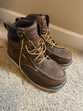 KEEN Brown Leather Work Boots with Yellow Laces